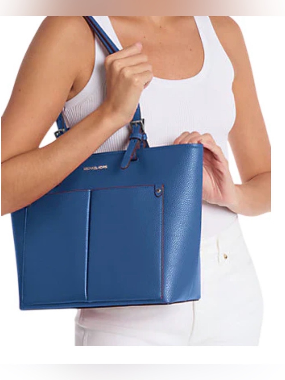 Michael Kors Galaxy Blue Pebbled Leather Tote Jet Set Medium - Picture 3 of 10